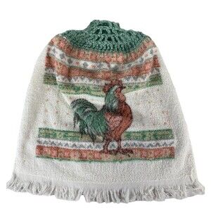 Vintage Kitchen Towel Rooster Crochet Handle Grannycore Cottagecore